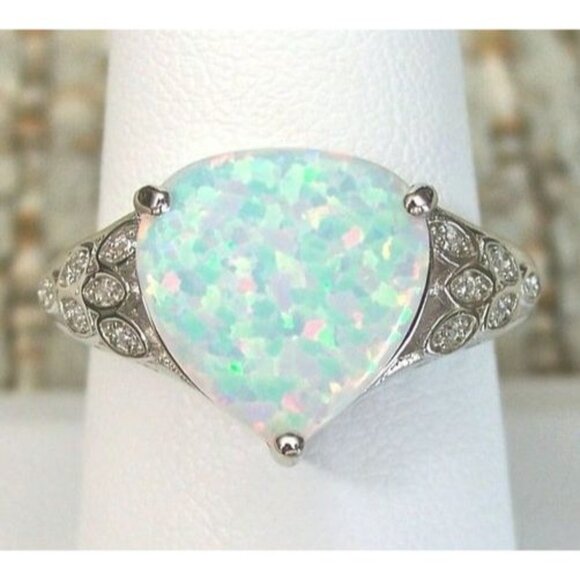 Jewelry - 925 STERLING SILVER Lab Created White Fire Opal & CZ Ring